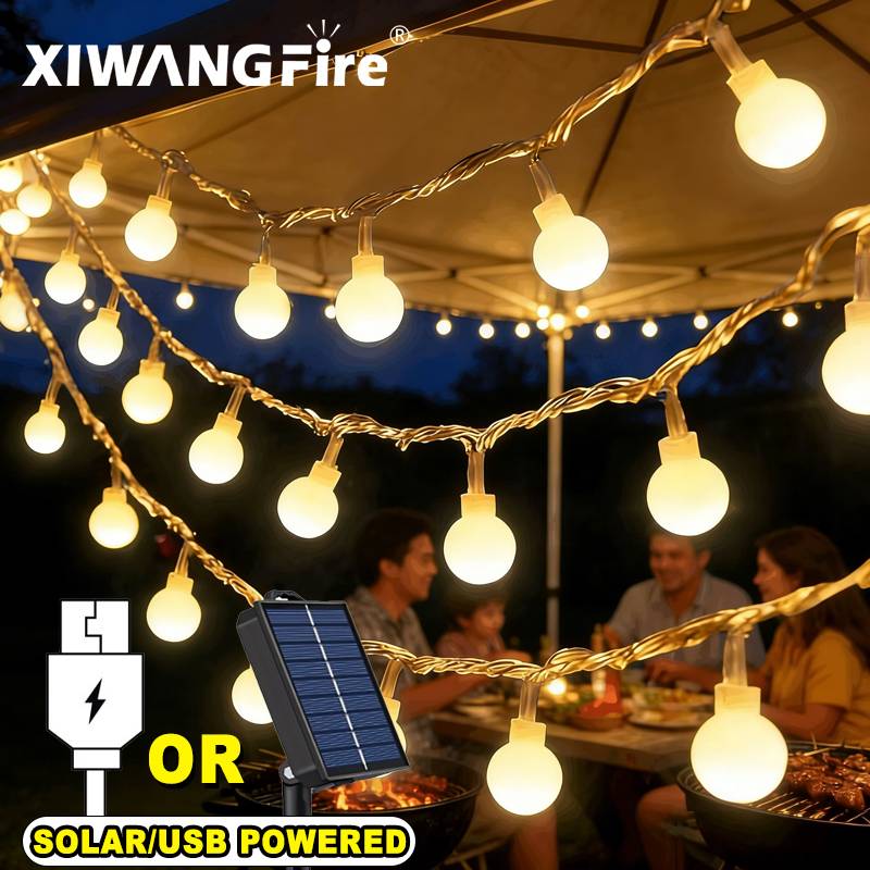 Outdoor Camping Light Portable - 3-10M Solar/USB/Battery String Lights, Fairy Globe
