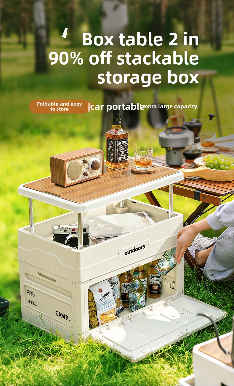 Outdoor Camping Loveseat - Camping Folding Storage Box Wood Lid